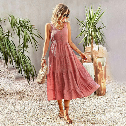 Women's Long Dresses U Neck Sleeveless Boho Summer Beach Flowy Maxi Dress