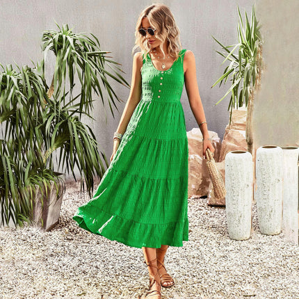 Women's Long Dresses U Neck Sleeveless Boho Summer Beach Flowy Maxi Dress