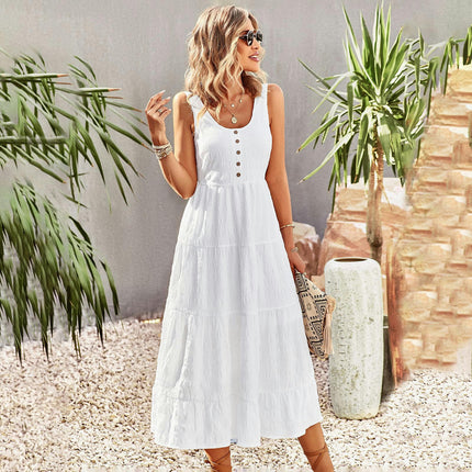 Women's Long Dresses U Neck Sleeveless Boho Summer Beach Flowy Maxi Dress