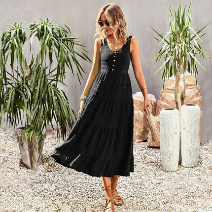 Women's Long Dresses U Neck Sleeveless Boho Summer Beach Flowy Maxi Dress