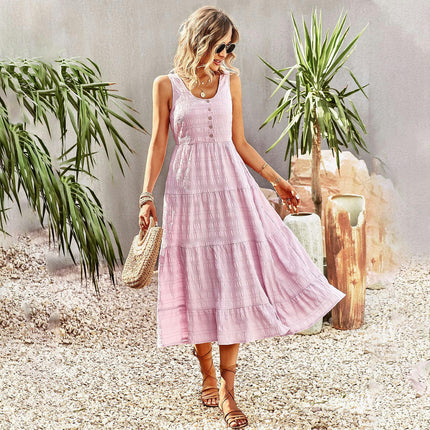 Women's Long Dresses U Neck Sleeveless Boho Summer Beach Flowy Maxi Dress