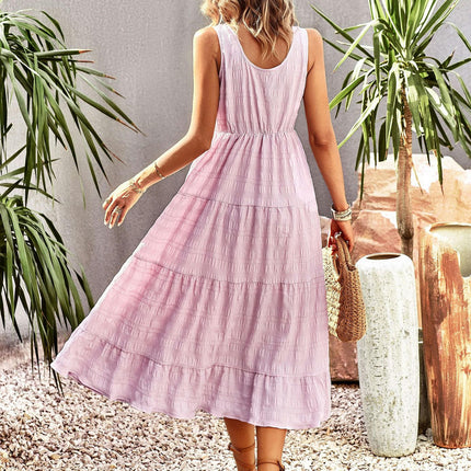 Women's Long Dresses U Neck Sleeveless Boho Summer Beach Flowy Maxi Dress