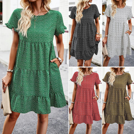 Women's Short Sleeve Crew Neck Floral Print Mini Dress Casual Loose Flowy Short Dresses