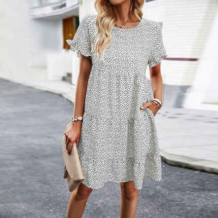 Women's Short Sleeve Crew Neck Floral Print Mini Dress Casual Loose Flowy Short Dresses