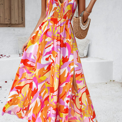 Women's Summer Sleeveless Halter V Neck Boho Long Dress Backless  Flowy Maxi Dresses