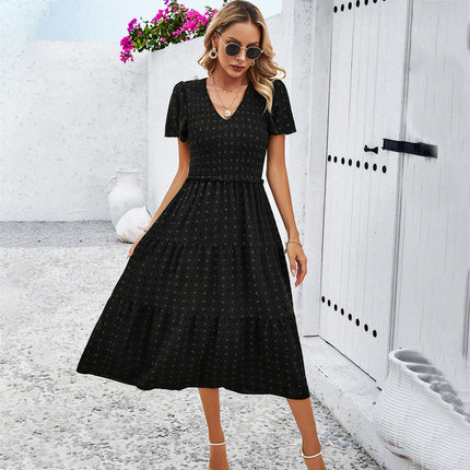 Women's Summer Flutter Short Sleeve Boho Floral Maxi Dress V Neck Smocked Tiered Long Dresses