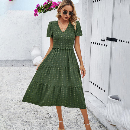 Women's Summer Flutter Short Sleeve Boho Floral Maxi Dress V Neck Smocked Tiered Long Dresses