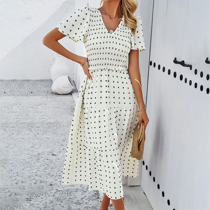 Women's Summer Flutter Short Sleeve Boho Floral Maxi Dress V Neck Smocked Tiered Long Dresses