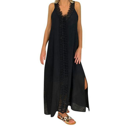 Women's Summer Maxi Dress Sleeveless Lace V Neck Boho Casual Loose Split Flowy Dress