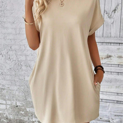 Womens Short Sleeve Summer T Shirt Dress Crew Neck Loose Mini Dresses with Pocket