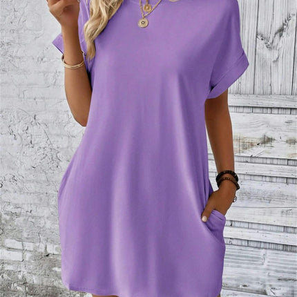 Womens Short Sleeve Summer T Shirt Dress Crew Neck Loose Mini Dresses with Pocket