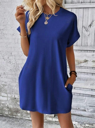 Womens Short Sleeve Summer T Shirt Dress Crew Neck Loose Mini Dresses with Pocket