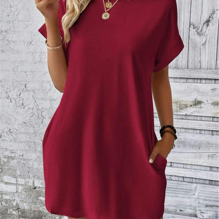 Womens Short Sleeve Summer T Shirt Dress Crew Neck Loose Mini Dresses with Pocket