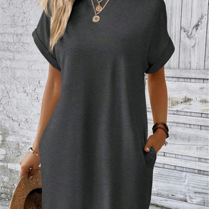 Womens Short Sleeve Summer T Shirt Dress Crew Neck Loose Mini Dresses with Pocket