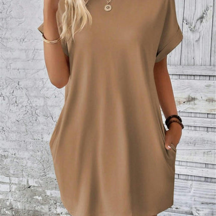 Womens Short Sleeve Summer T Shirt Dress Crew Neck Loose Mini Dresses with Pocket