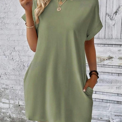 Womens Short Sleeve Summer T Shirt Dress Crew Neck Loose Mini Dresses with Pocket