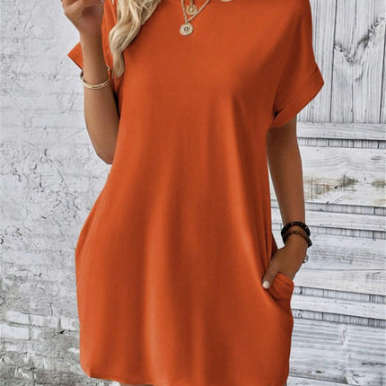 Womens Short Sleeve Summer T Shirt Dress Crew Neck Loose Mini Dresses with Pocket