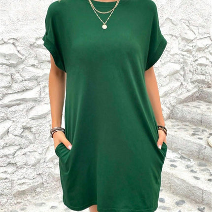 Womens Short Sleeve Summer T Shirt Dress Crew Neck Loose Mini Dresses with Pocket