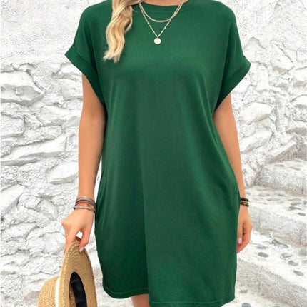 Womens Short Sleeve Summer T Shirt Dress Crew Neck Loose Mini Dresses with Pocket