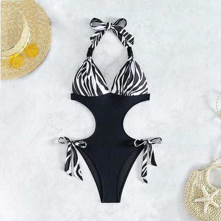 Women's Halter Cut Out Bathing Suit Sexy Monokini V Neck One Piece Swimsuit