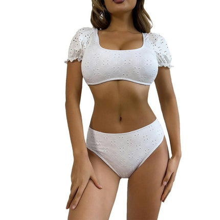 Women's High Waisted Bikini Sets High Waist Bathing Suits Two Piece Short Sleeve Top Swimsuits