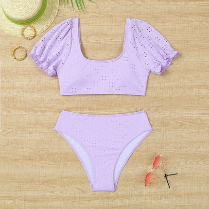 Women's High Waisted Bikini Sets High Waist Bathing Suits Two Piece Short Sleeve Top Swimsuits