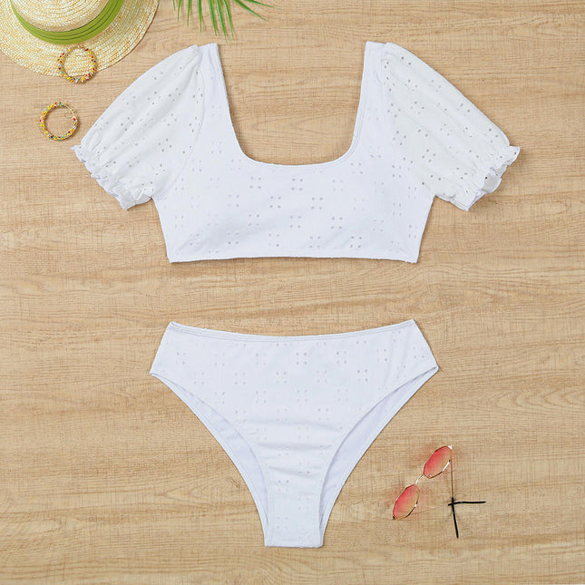 Women's High Waisted Bikini Sets High Waist Bathing Suits Two Piece Short Sleeve Top Swimsuits