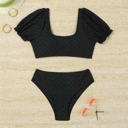 Women's High Waisted Bikini Sets High Waist Bathing Suits Two Piece Short Sleeve Top Swimsuits