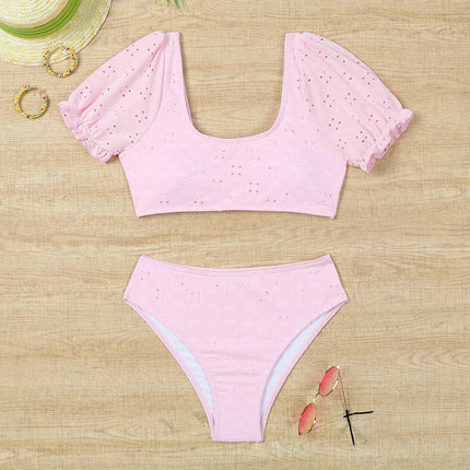 Women's High Waisted Bikini Sets High Waist Bathing Suits Two Piece Short Sleeve Top Swimsuits