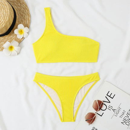 Women Bikini Set One Shoulder Two Piece Swimsuits Bathing Suits with Swimwear Bottom