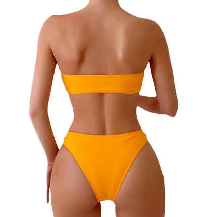 Women's 2 Piece Bandeau Swimsuit Strapless Bandeau High Cut Bikini Set Bathing Suit