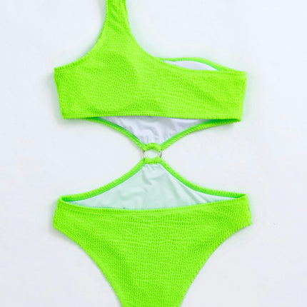 Women's O-Ring Cutout One Shoulder One Piece Swimsuit High Cut Bathing Suit