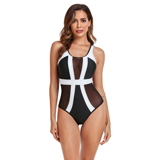 Women One Piece Sexy Mesh Tummy Control Swimsuit Push Up High Waisted Bathing Suit