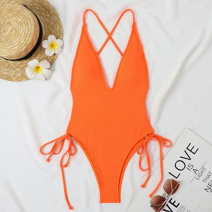 Women's Deep V Neck Criss Cross Backless One Piece Bathing Suit Monokini Swimsuit