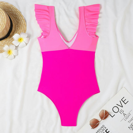 Women's One Piece Swimsuit Ruffle Cutout Bathing Suits Slimming Tummy Control V Neck Swimwear