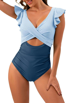 Women's One Piece Swimsuit Ruffle Cutout Bathing Suits Slimming Tummy Control V Neck Swimwear