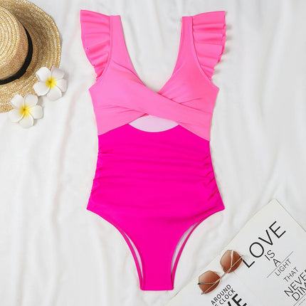 Women's One Piece Swimsuit Ruffle Cutout Bathing Suits Slimming Tummy Control V Neck Swimwear