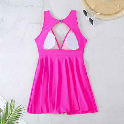 Women's V Neck One Piece Skirt Swimsuit Tummy Control Swimdress Bathing Suit