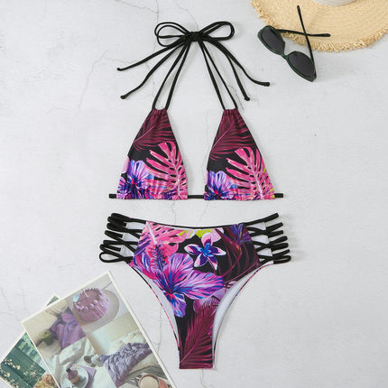 Women High Waisted High Cut Bikini Set Sexy Triangle Halter Two Piece Swimsuits