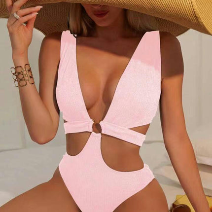 Womens One Piece Swimsuits Push Up Tummy Control Bathing Suits V Neck Cutout Swim Suits