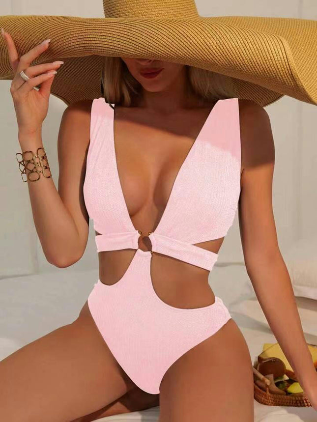 Womens One Piece Swimsuits Push Up Tummy Control Bathing Suits V Neck Cutout Swim Suits