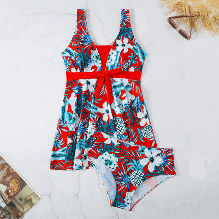 Women Tankini Top with Bikini Bottom Printed Beach Swimwear Two Piece Bathing Suits Set