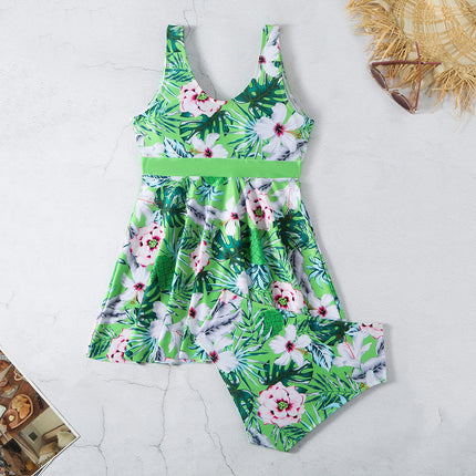 Women Tankini Top with Bikini Bottom Printed Beach Swimwear Two Piece Bathing Suits Set