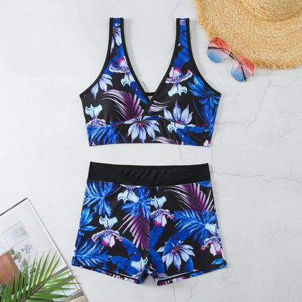 Women's 2 Piece Bathing Suits V Neck High Waisted Bikini Shorts Swimsuit