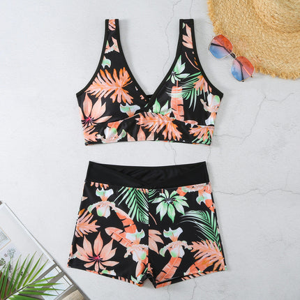 Women's 2 Piece Bathing Suits V Neck High Waisted Bikini Shorts Swimsuit