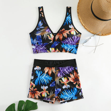 Women's 2 Piece Bathing Suits V Neck High Waisted Bikini Shorts Swimsuit