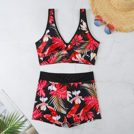 Women's 2 Piece Bathing Suits V Neck High Waisted Bikini Shorts Swimsuit