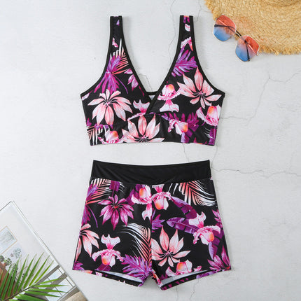 Women's 2 Piece Bathing Suits V Neck High Waisted Bikini Shorts Swimsuit