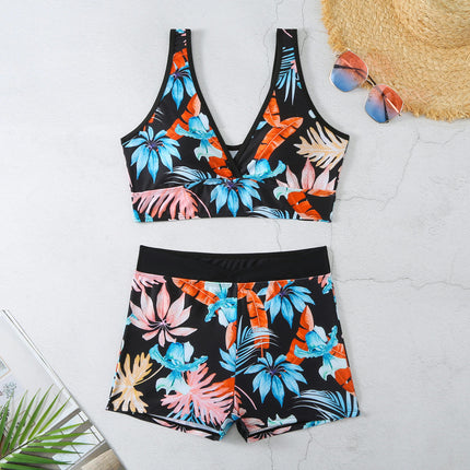 Women's 2 Piece Bathing Suits V Neck High Waisted Bikini Shorts Swimsuit