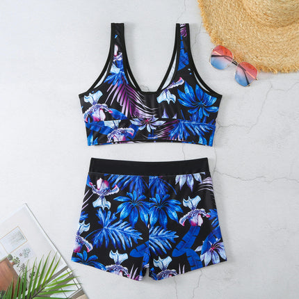 Women's 2 Piece Bathing Suits V Neck High Waisted Bikini Shorts Swimsuit